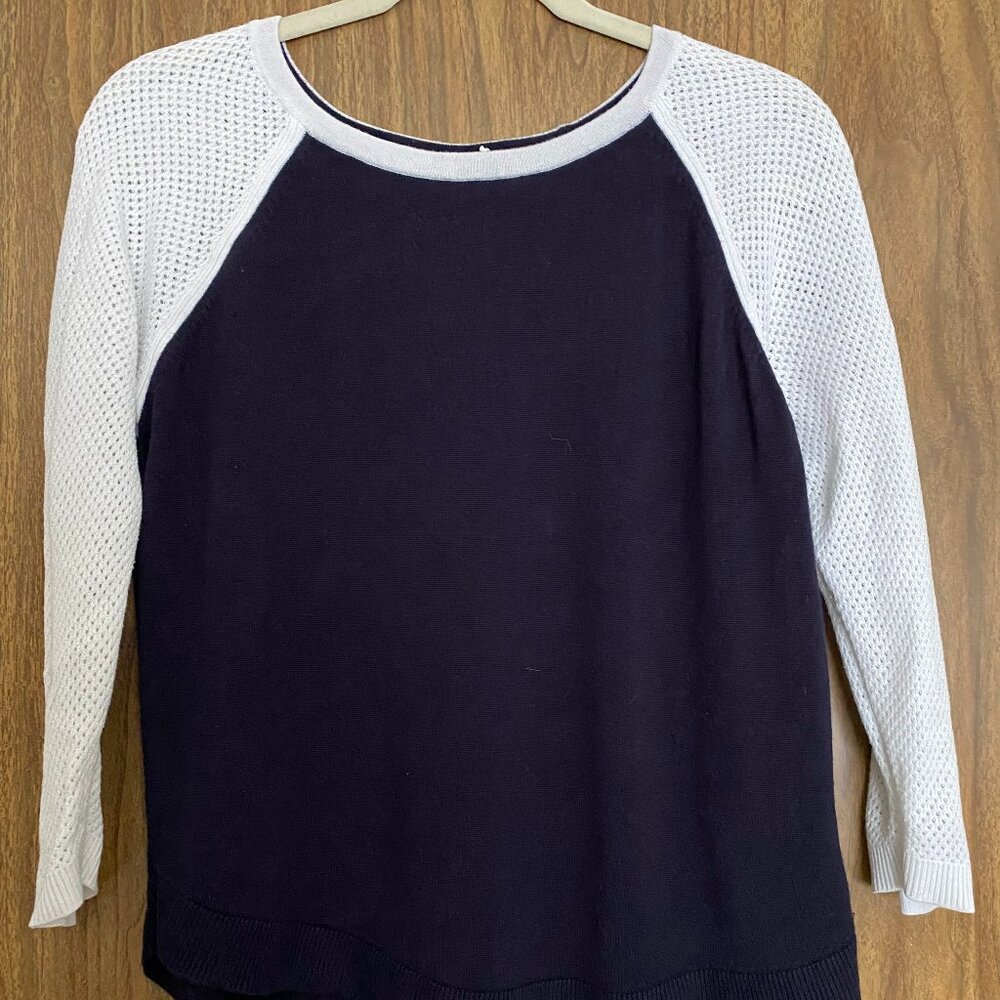 Rag & Bone Jeans Lexie Colorblock Raglan Knit Sweater, Navy & White, Size M